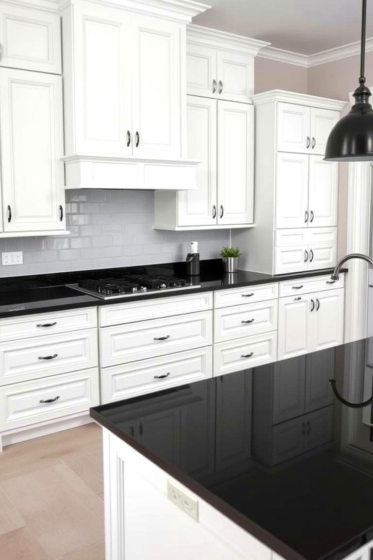 Timeless Monochrome Appeal - 24 Kitchen With White Cabinets and Black Countertops Ideas