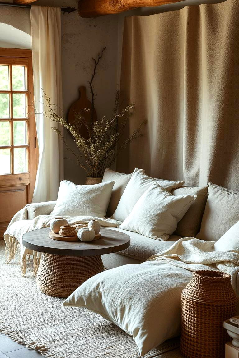 Timeless Natural Fabrics - 24 Primitive Living Room Ideas