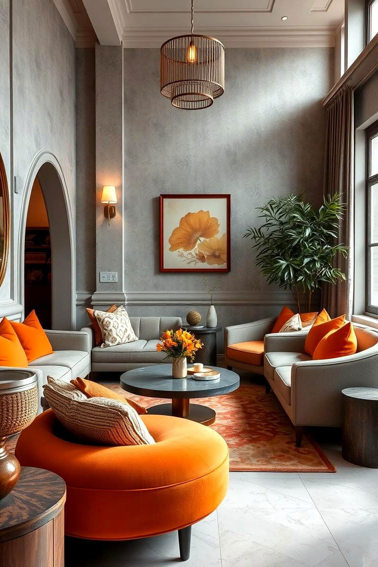 Timeless Orange and Grey Lounge Retreat - 24 Orange and Grey Living Room Ideas