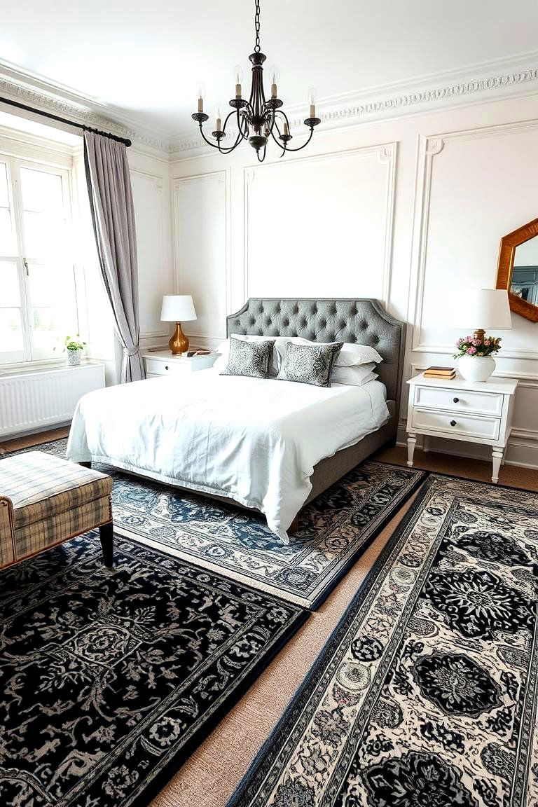 Timeless Patterned Carpets - 24 Feminine Black and White Bedroom Ideas
