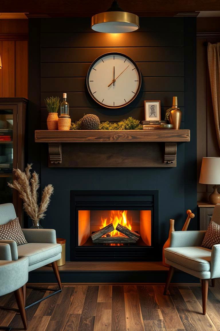 Timeless Retro Flair - 24 Black Shiplap Fireplace Ideas