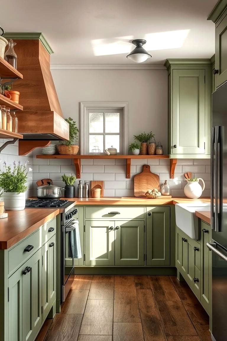 Timeless Rustic Charm - 24 Rustic Sage Green Kitchen Cabinets
