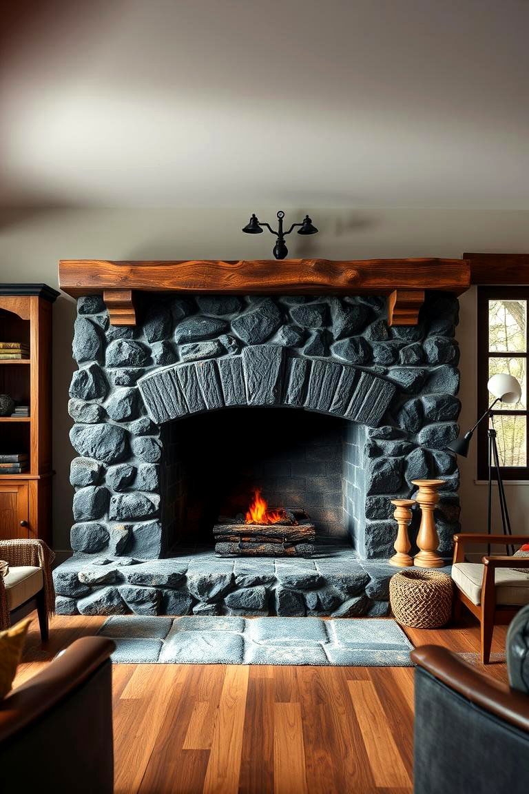 Timeless Rustic Charm - 24 Black Stone Fireplace Ideas