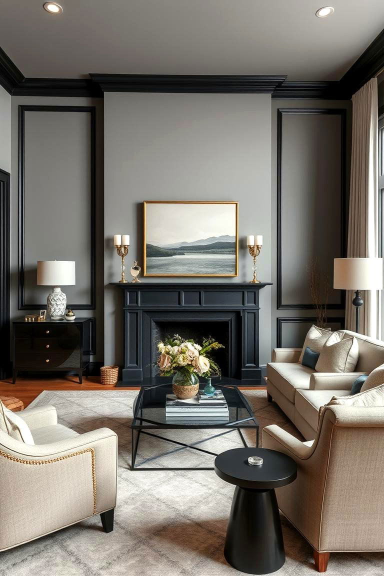 Timeless Sophistication - 24 living room grey walls black trim