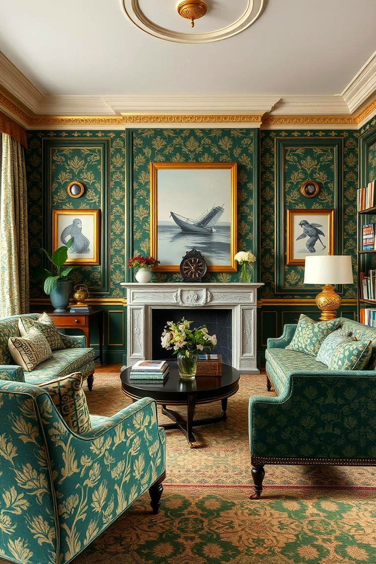 Timeless Style with Classic Green and Gold Patterns - 24 Green and Gold Living Room Ideas
