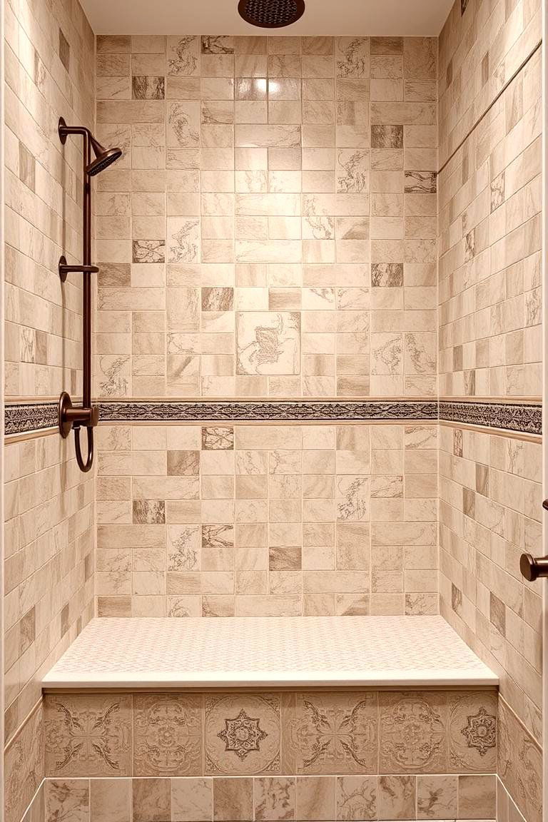 Timeless Tile and Bench Combo - 24 Walk in Shower Ideas With Bench