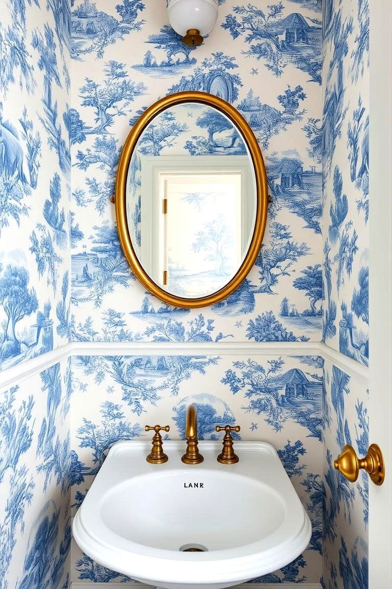 Timeless Toile Elegance - 24 Powder Room Wallpaper Ideas