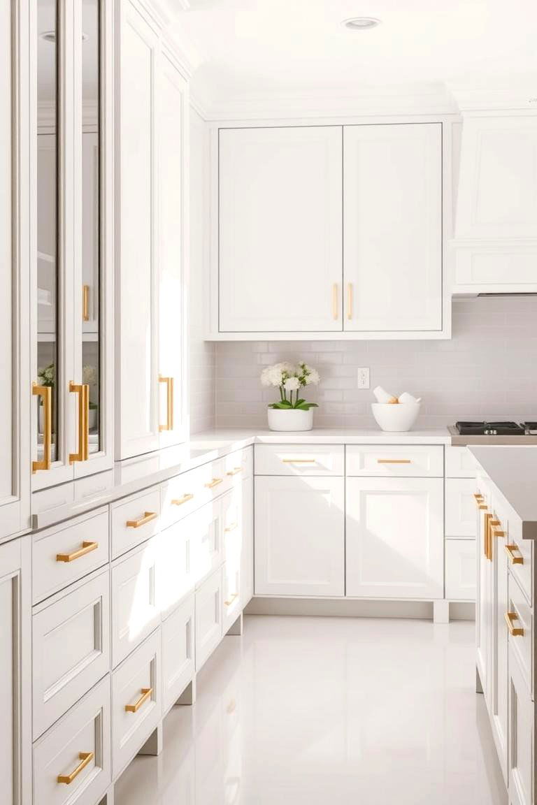 Timeless White Cabinets with Gold Accents - 24 White and Gold Kitchen Ideas