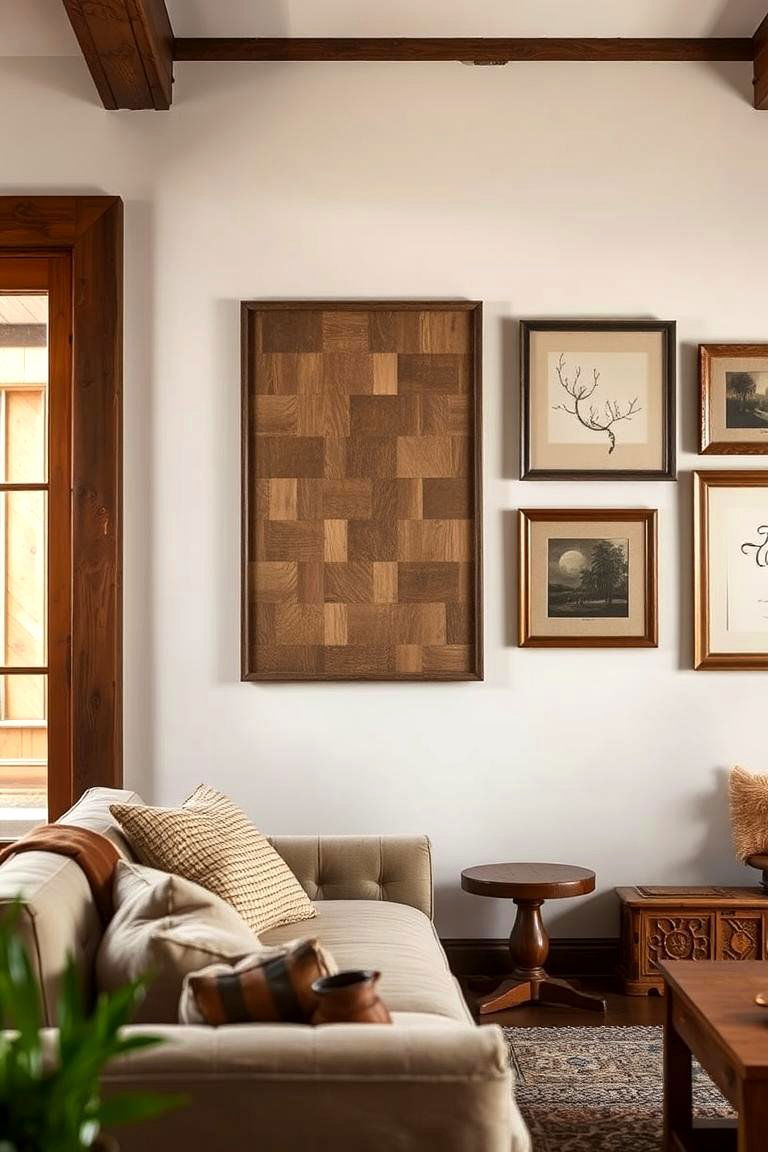 Timeless Wooden Wall Frames - 24 Primitive Living Room Ideas