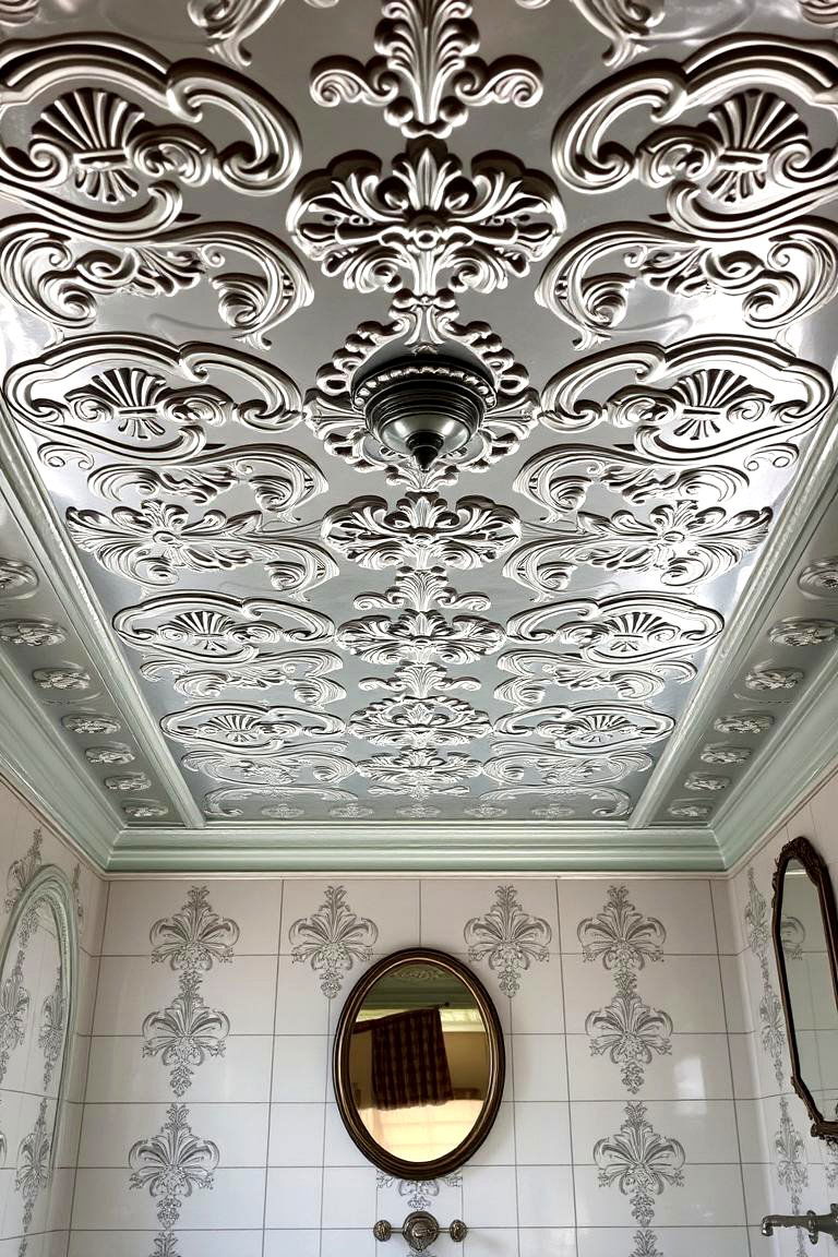 Tin Panel Ceiling for a Touch of Elegance - 24 Bathroom Ceiling Ideas