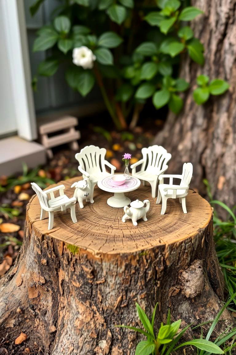 Tiny Tea Party Spot - 24 Tree Stump Fairy Garden Ideas