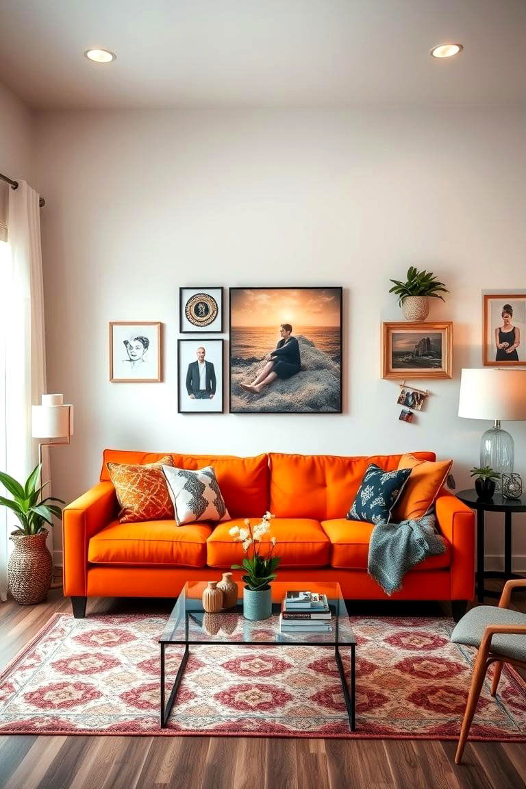 To wrap things up remember that personal style is key when decorating with an orange couch - 24 Orange Couch Living Room Ideas