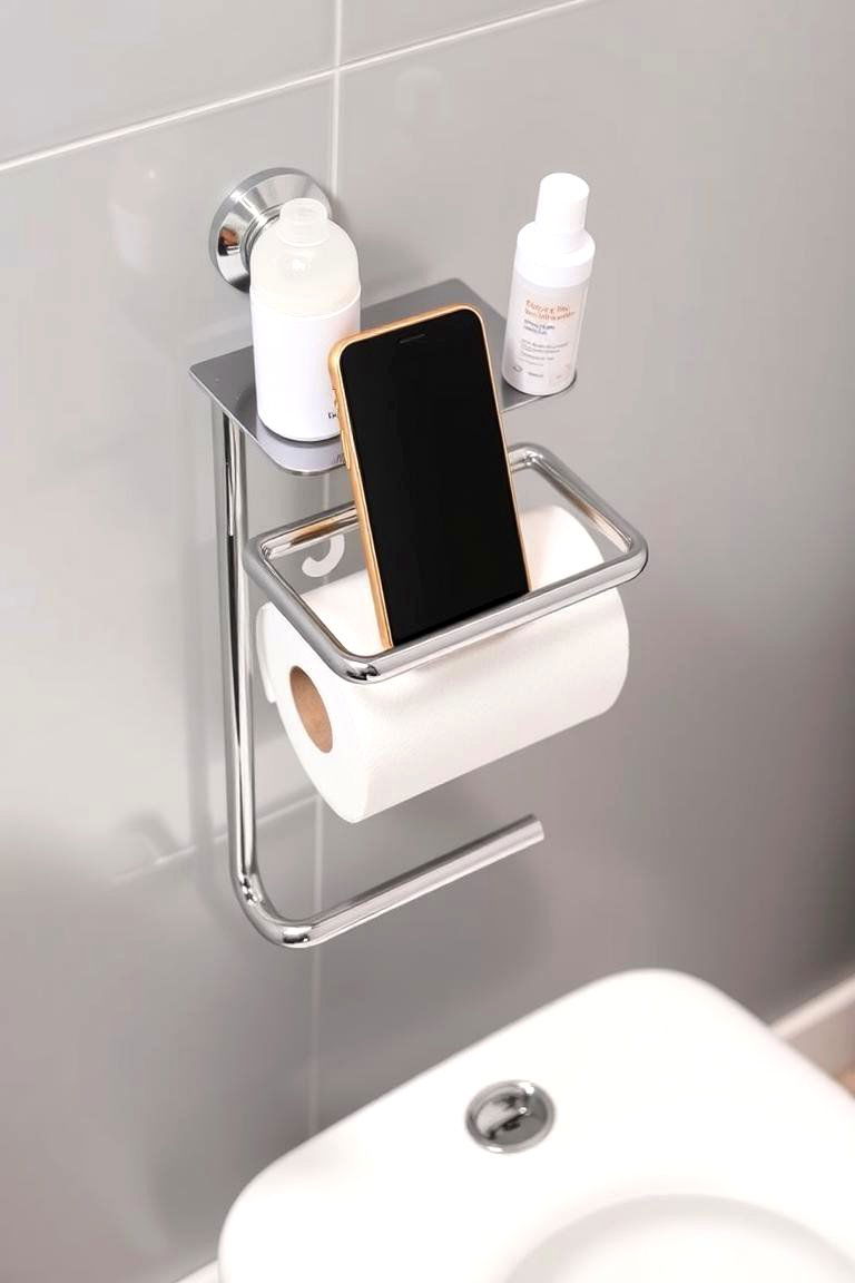 Toilet Paper Holder with Shelf - 24 Over Toilet Storage Ideas