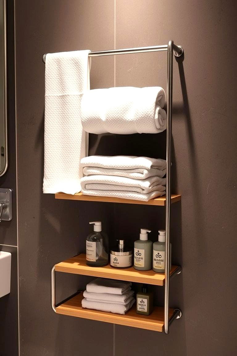 Towel Rack with Shelving - 24 Bathroom Towel Rack Ideas