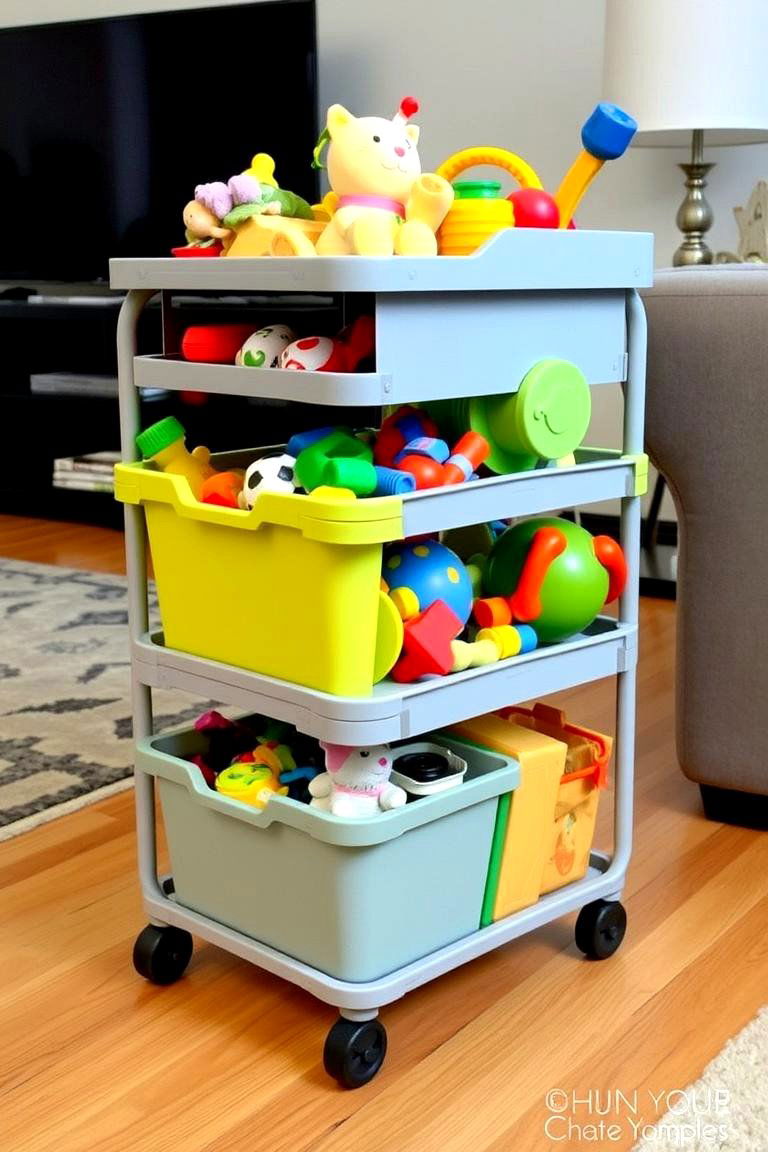 Toy Storage Cart - 24 Living Room Toy Storage Ideas