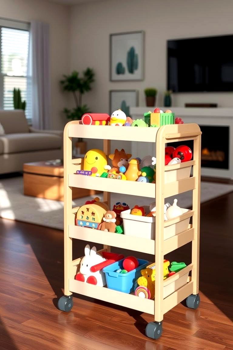 Toy Storage Rolling Cart - 24 Living Room Toy Storage Ideas