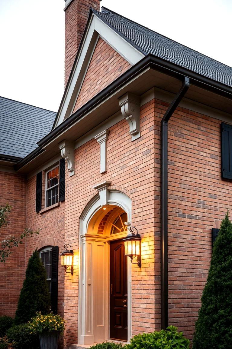 Traditional Beige Brick with Custom Molding - 24 Beige Brick Exterior Home Ideas