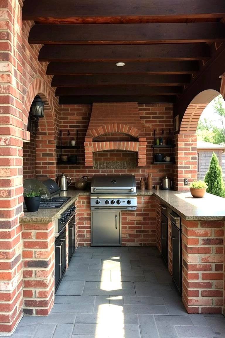 Traditional Brick L Shaped Outdoor Kitchen - 24 L Shaped Outdoor Kitchen Ideas