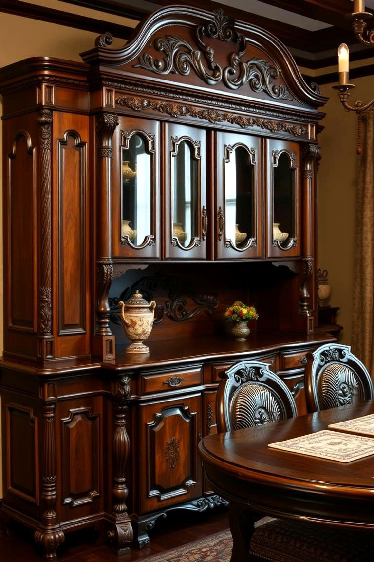 Traditional Carved Wood Hutch - 24 Dining Room Hutch Ideas