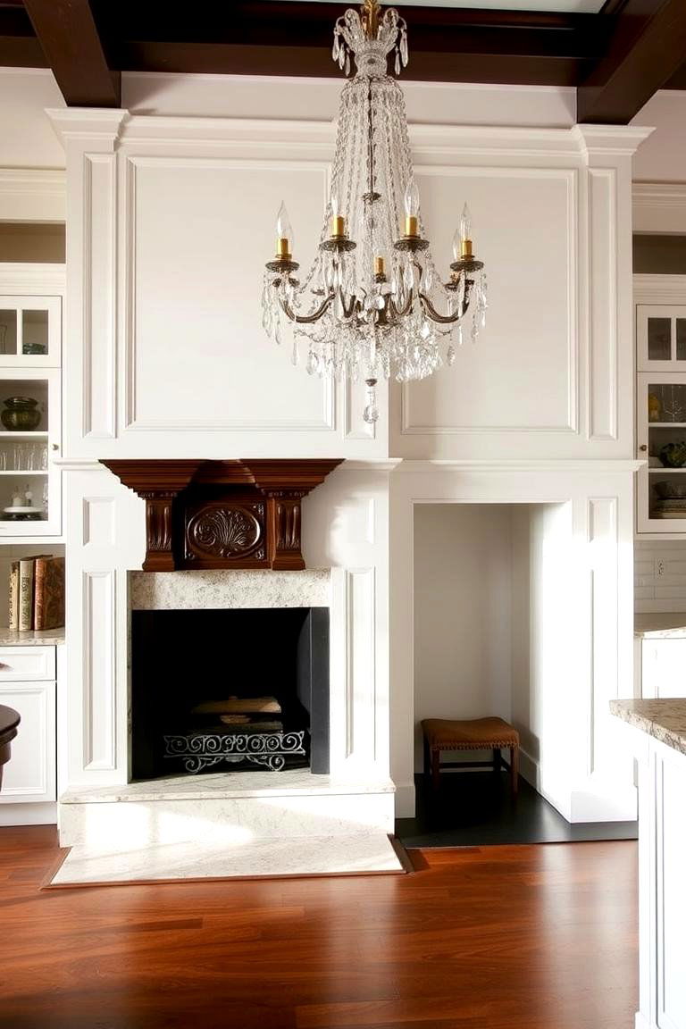 Traditional Elegance with Ornate Mantel - 24 Kitchens With Fireplaces