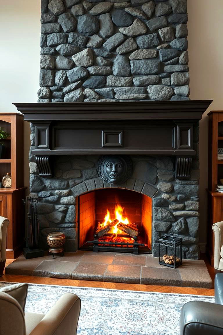 Traditional Family Hearth - 24 Black Stone Fireplace Ideas