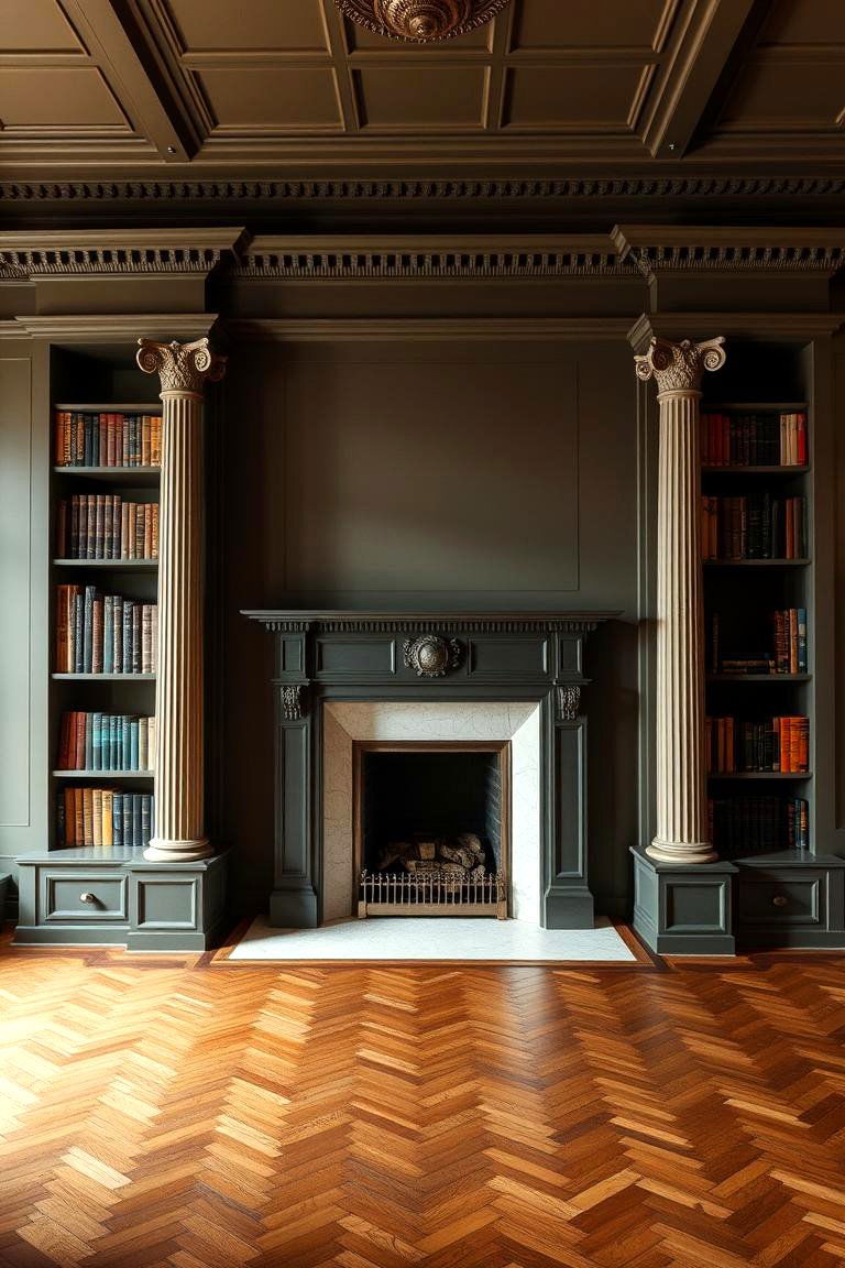 Traditional Fireplace with Columned Bookshelves - 24 Fireplace With Bookshelves