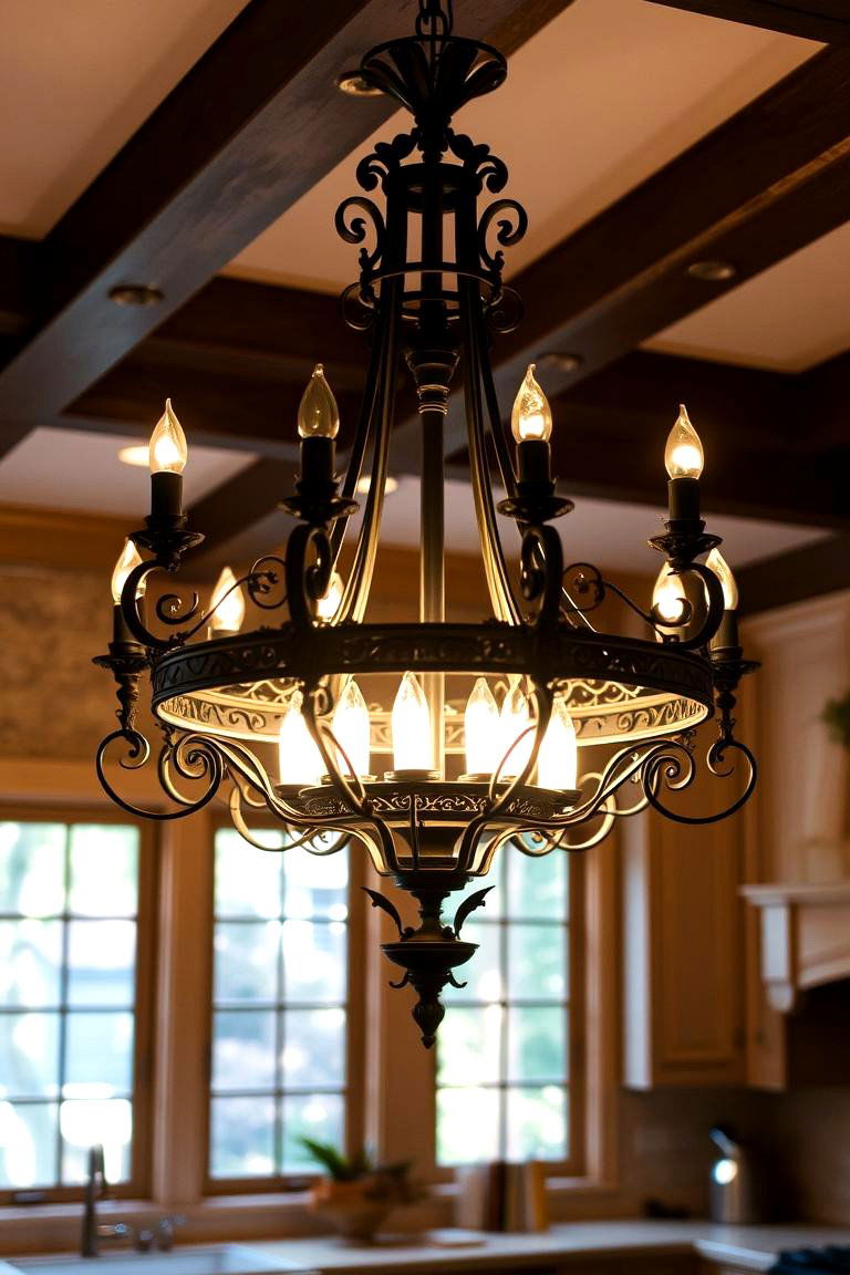 Traditional Iron Chandelier - 24 Tudor Kitchen Ideas