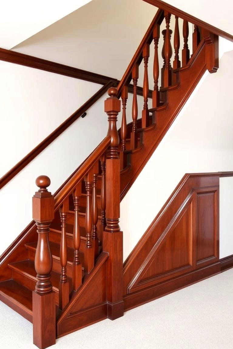 Traditional Mahogany Staircase with Turned Balusters - 24 Wooden Staircase Ideas