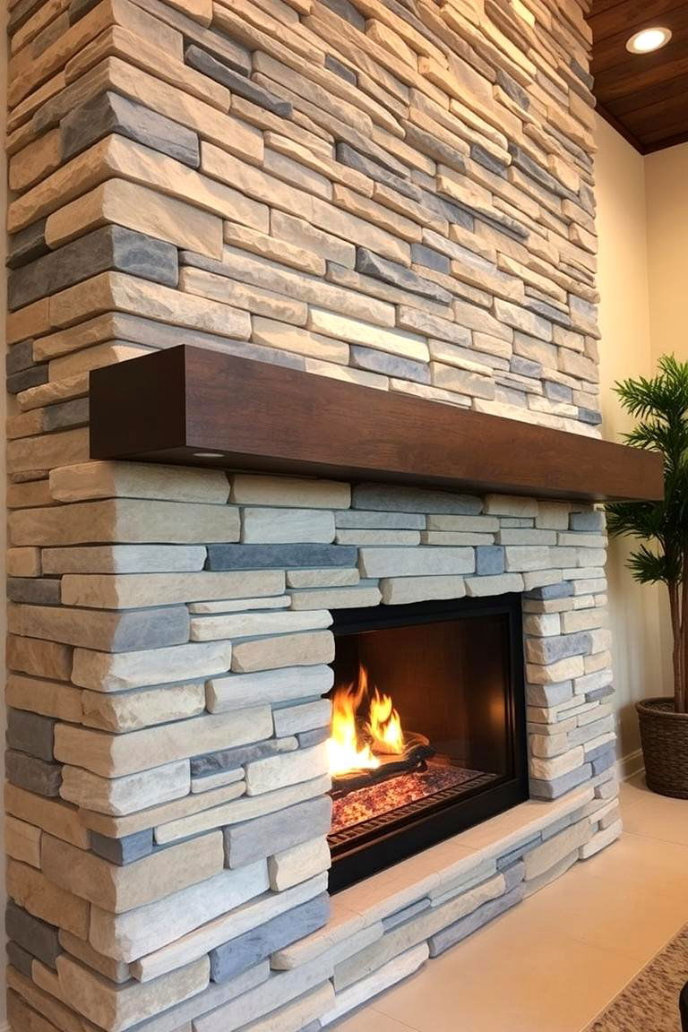 Traditional Meets Modern Stacked Stone - 24 Stacked Stone Fireplace Ideas