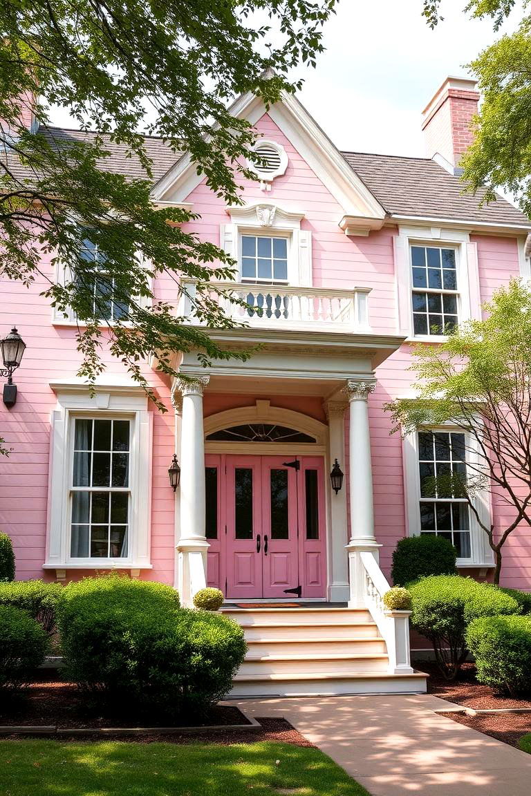 Traditional Pink with Timeless Elegance - 24 Pink House Exterior Ideas