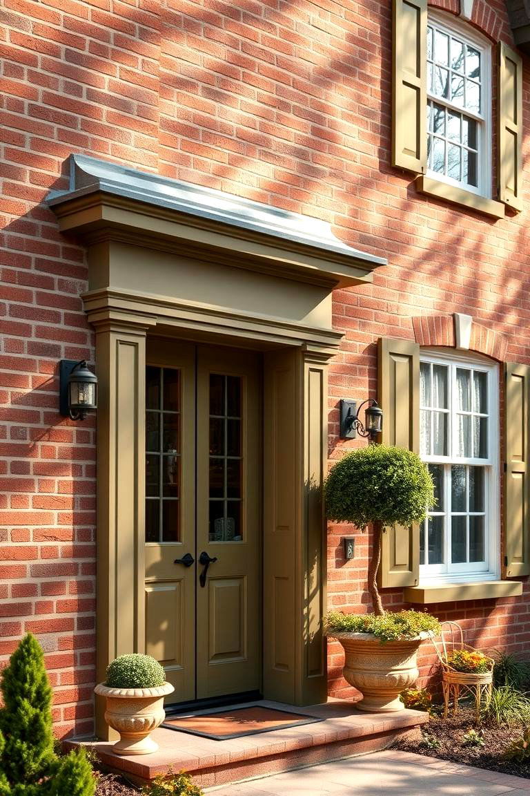 Traditional Red Brick with Warm Olive Accents - 24 Exterior Brick and Paint Color Combinations