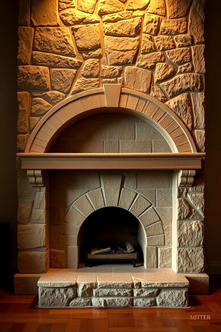 Traditional Stone Hearth with Arched Design - 24 Stone Fireplace Ideas