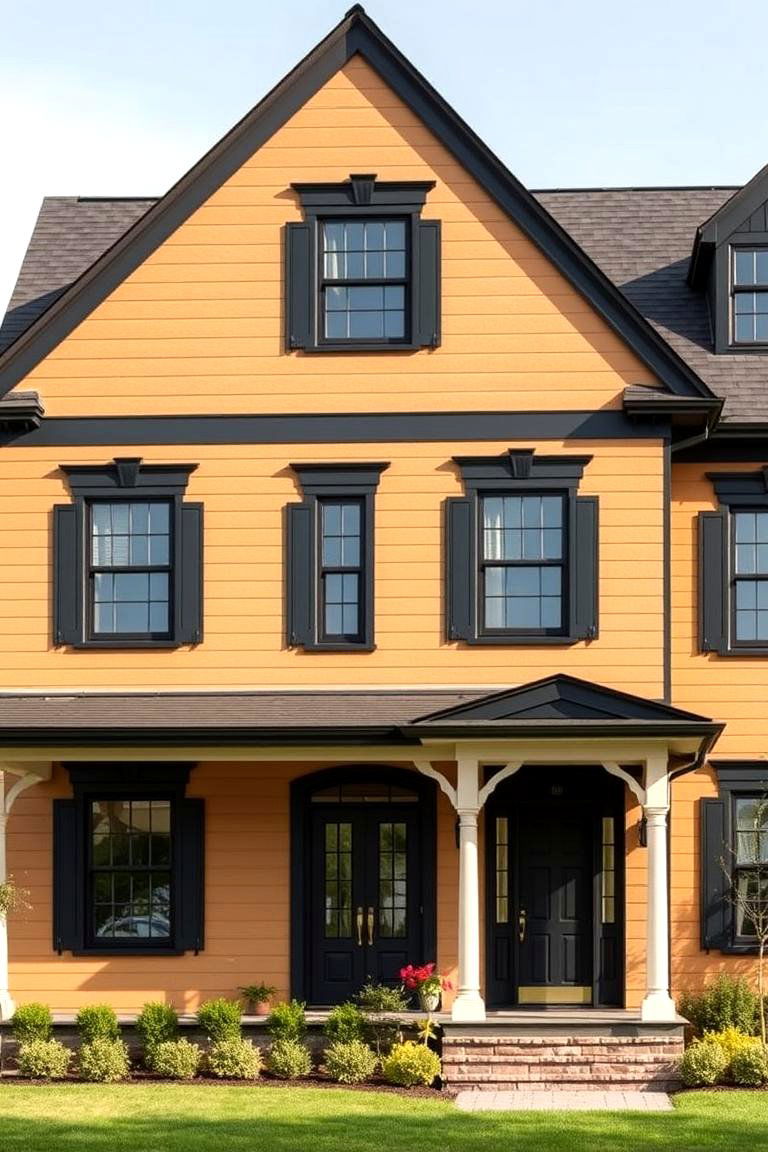 Traditional Tan House with Classic Black Trim - 24 Tan House With Black Trim Design Ideas