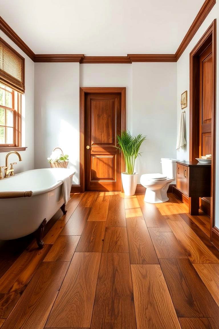 Traditional Teak Wood Elegance - 24 Ideas for Wood Floors in Bathrooms