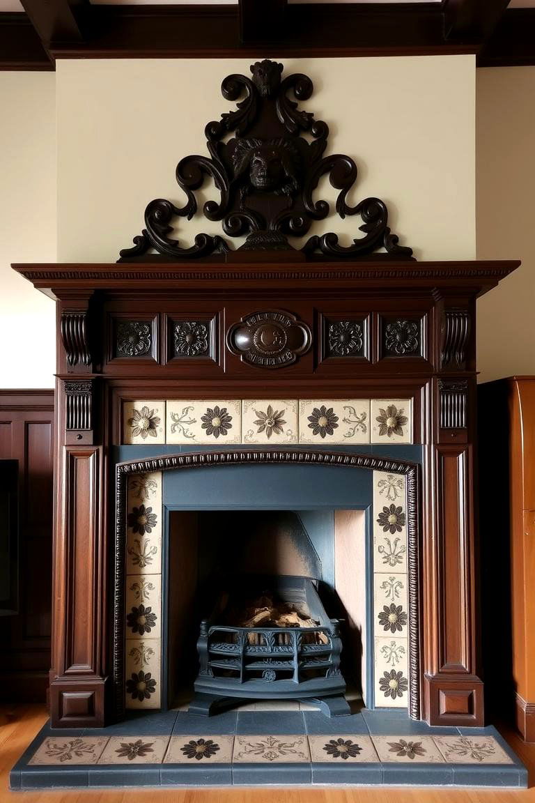 Traditional Wood Burning Fireplace with Intricate Details - 24 Living Room Fireplace Ideas