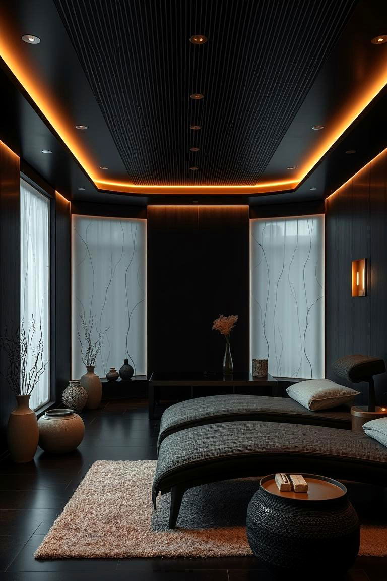 Tranquil Black Spa Room - 24 Black Room Ideas