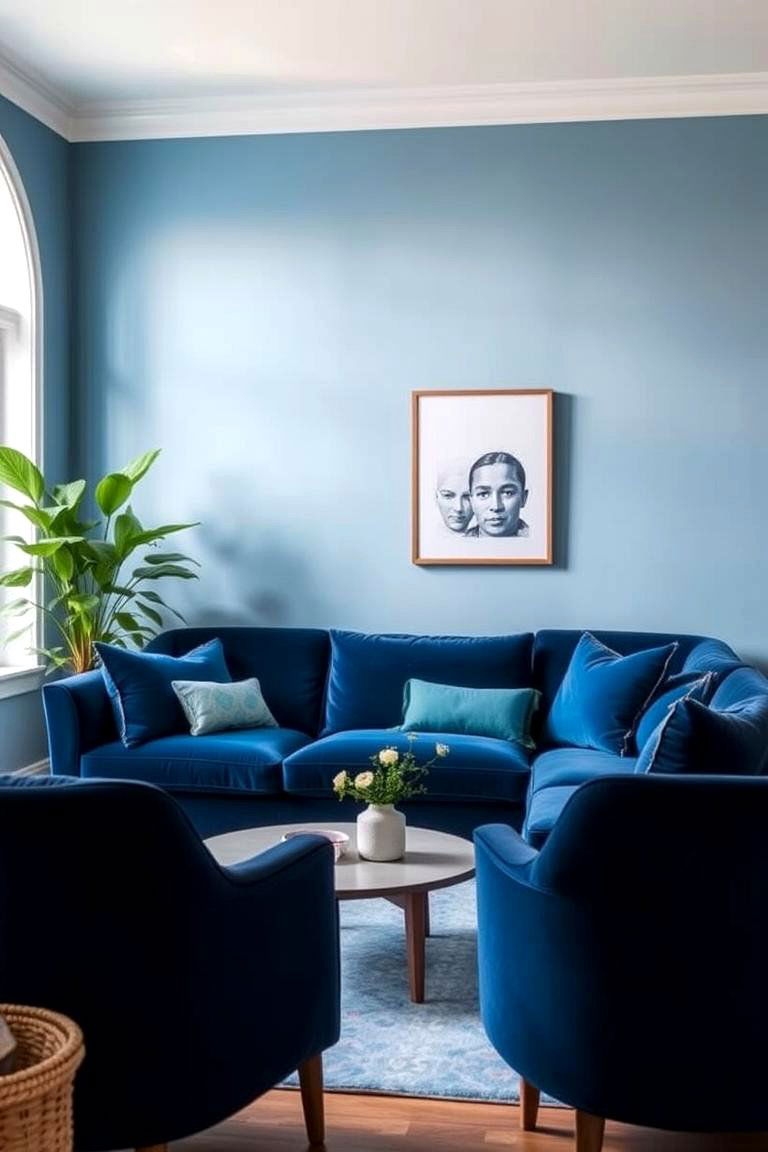 Tranquil Blue Monochromatic Living Room - 24 Monochromatic Living Room Ideas