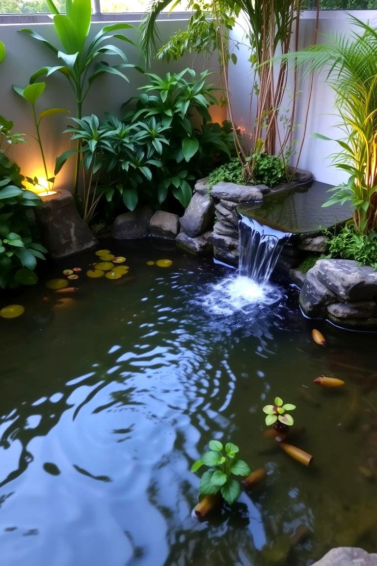 Tranquil Corner Pond with Mini Waterfall - 24 Small Pond Ideas With Waterfalls