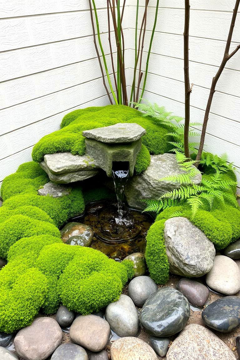 Tranquil Miniature Water Feature with Greenery - 24 Patio Garden Ideas