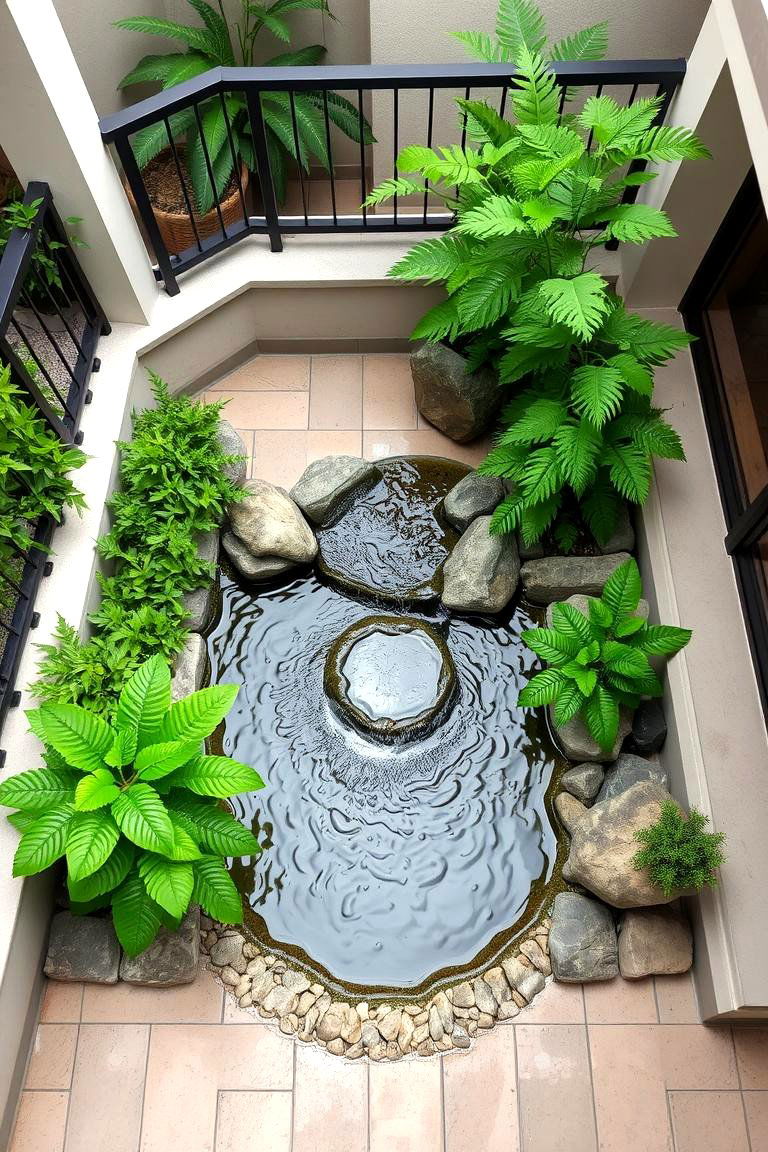 Tranquil Water Feature Balcony - 24 Large Balcony Ideas