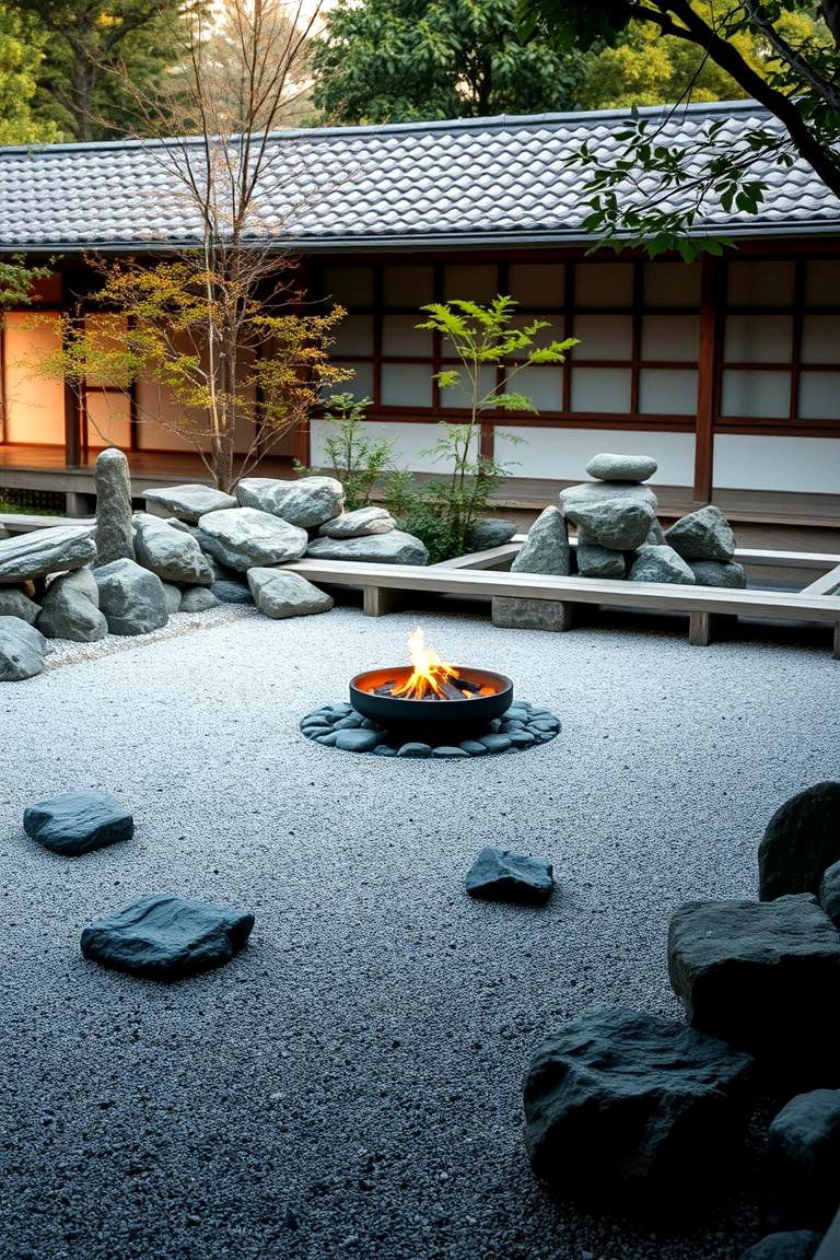 Tranquil Zen Garden Stone Arrangement - 24 Stone Patio With a Fire Pit Ideas