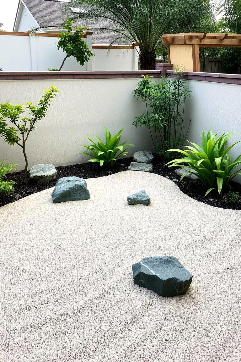 Tranquil Zen Garden with Sand and Stone - 24 Large Backyard Landscaping Ideas