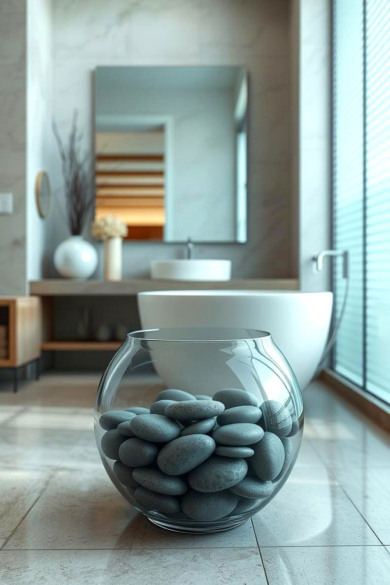 Tranquil Zen with River Stones - 24 Large Floor Vase Decoration Ideas