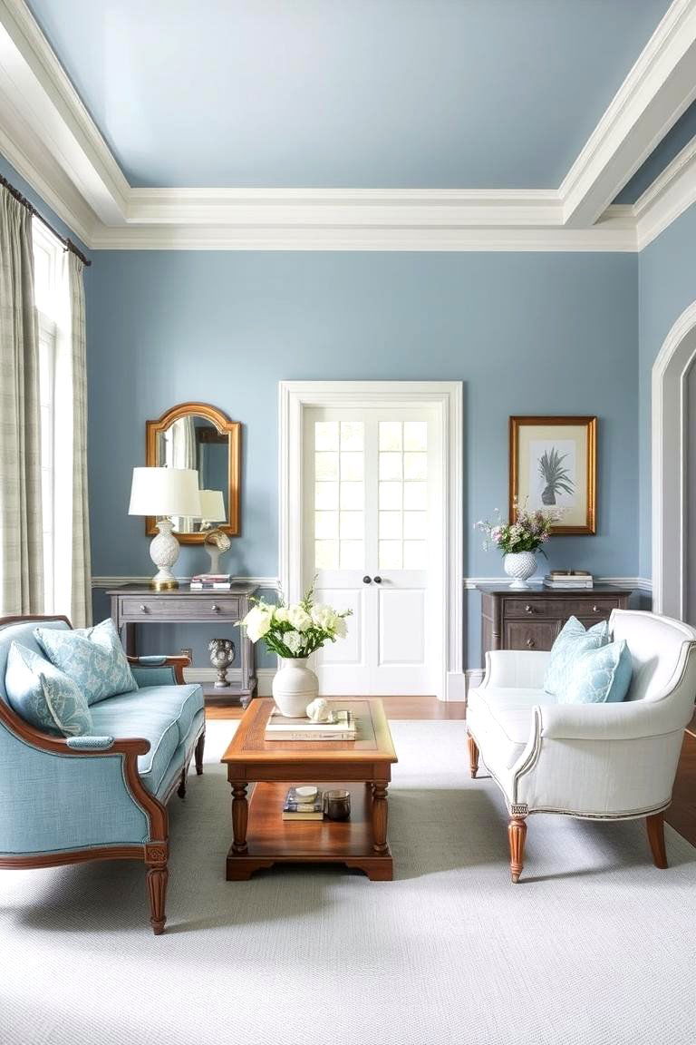 Transitional Blue Hues for Balanced Design - 24 Blue Living Room Ideas
