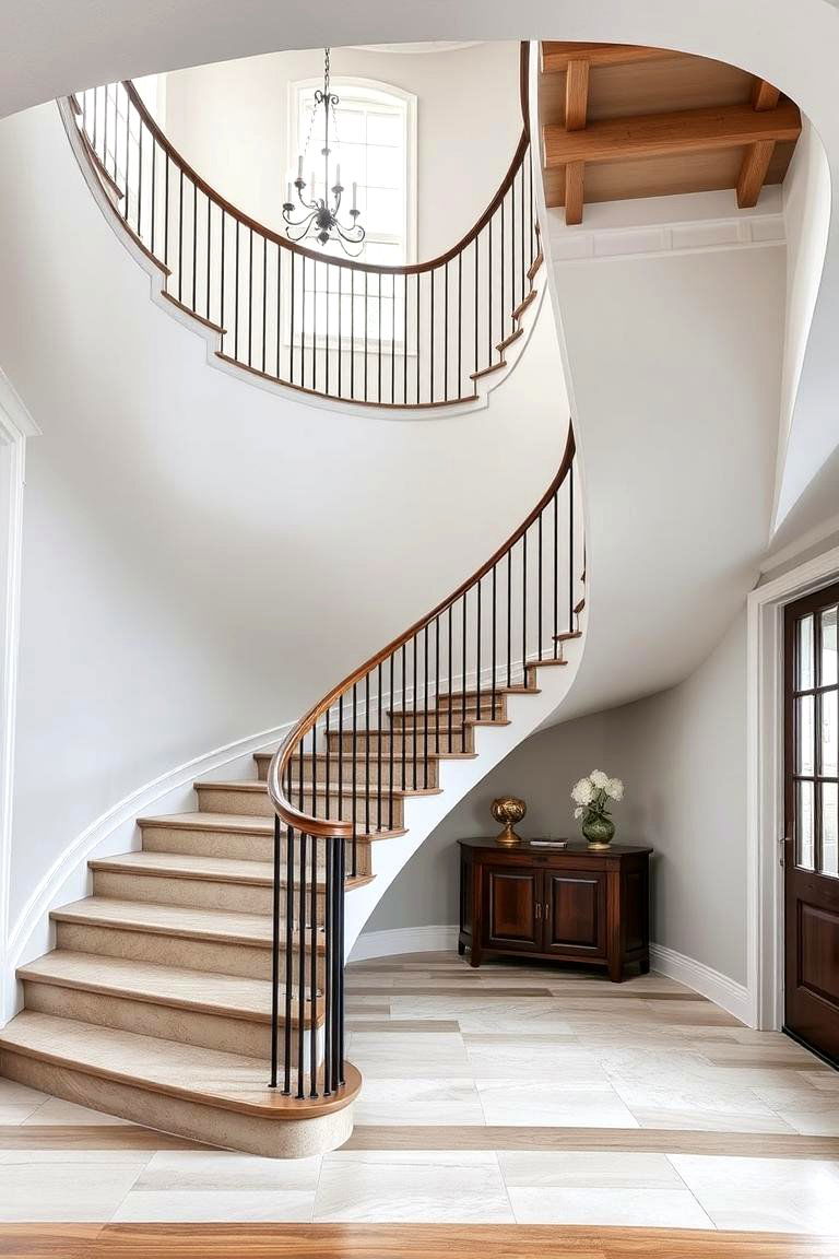 Transitional Curved Staircase Blend - 24 Curved Staircase Ideas