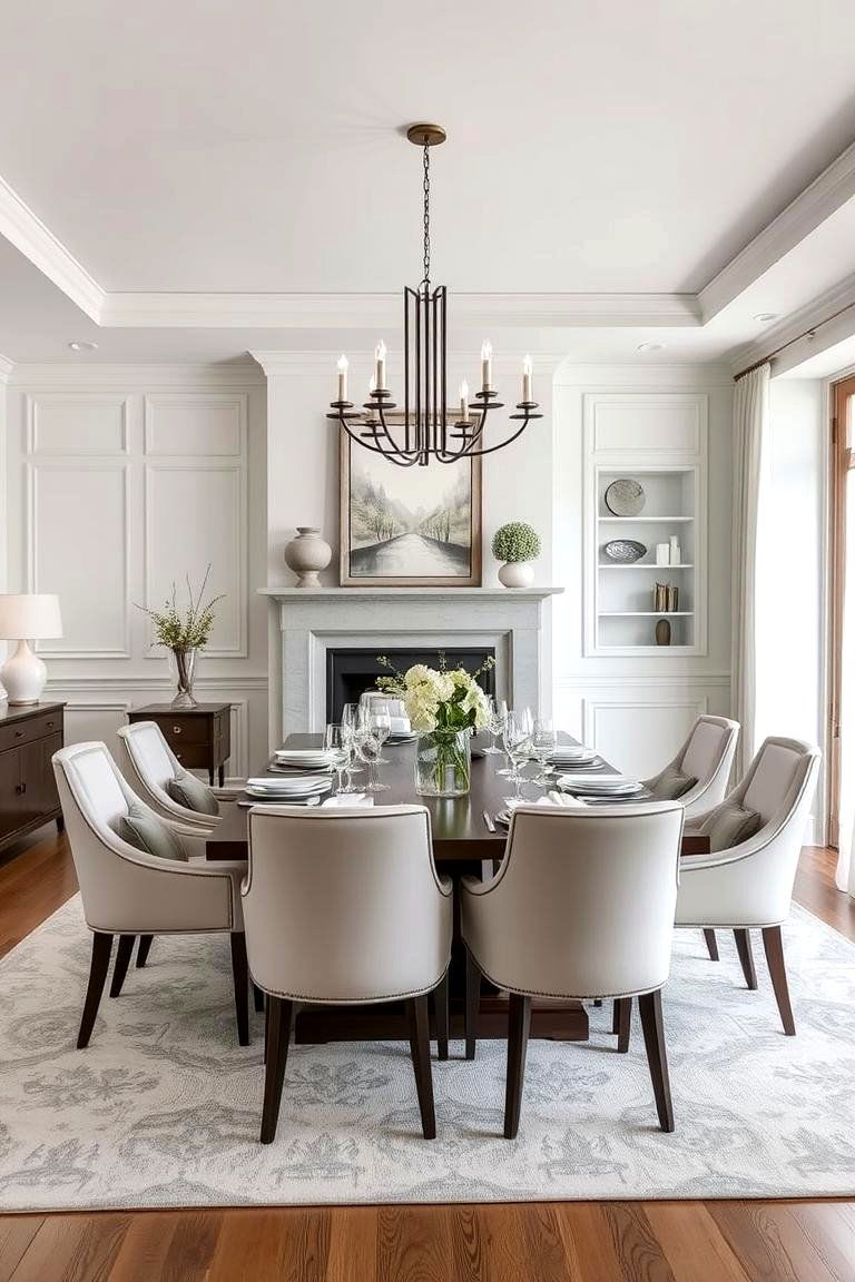 Transitional Dining with Subtle Fireplace Accents - 24 Dining Room With Fireplace Ideas