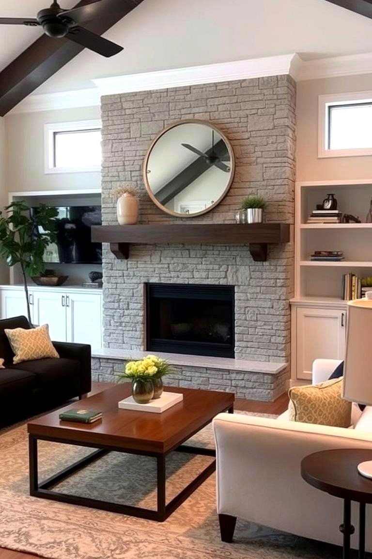 Transitional Faux Stone Fireplace - 24 Faux Stone Fireplace Ideas