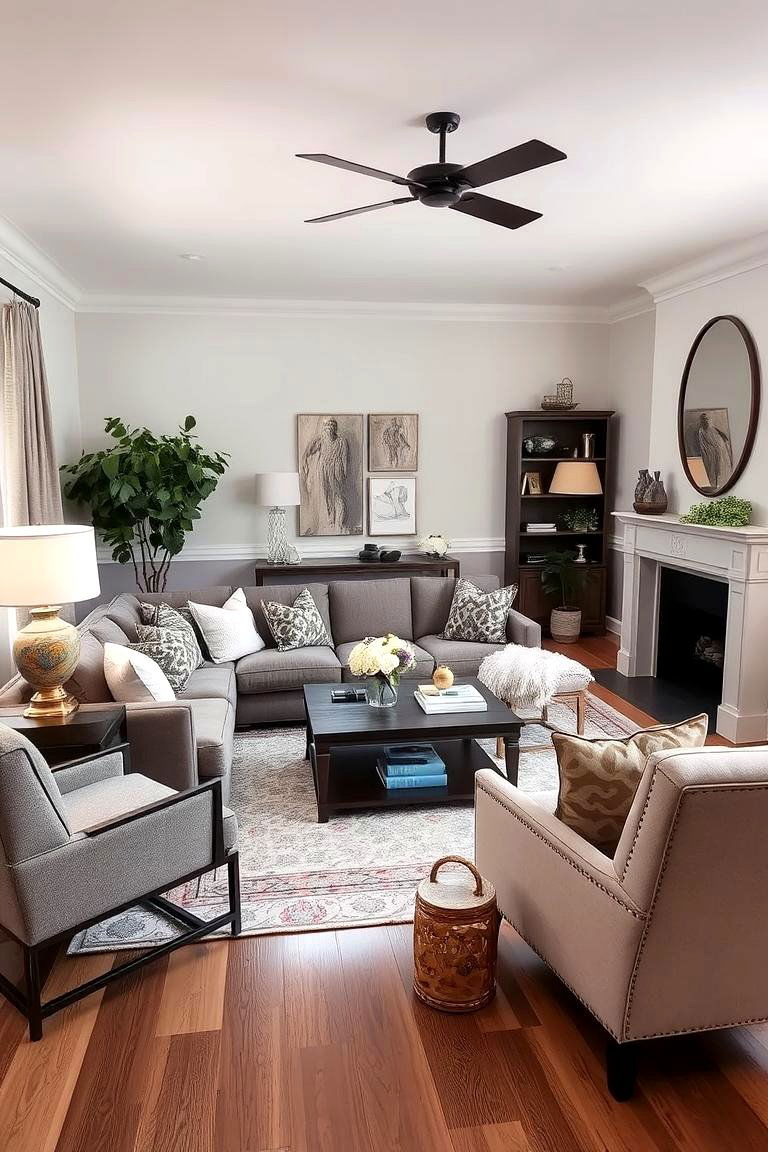 Transitional Grey Living Room - 24 Grey Sectional Living Room Ideas