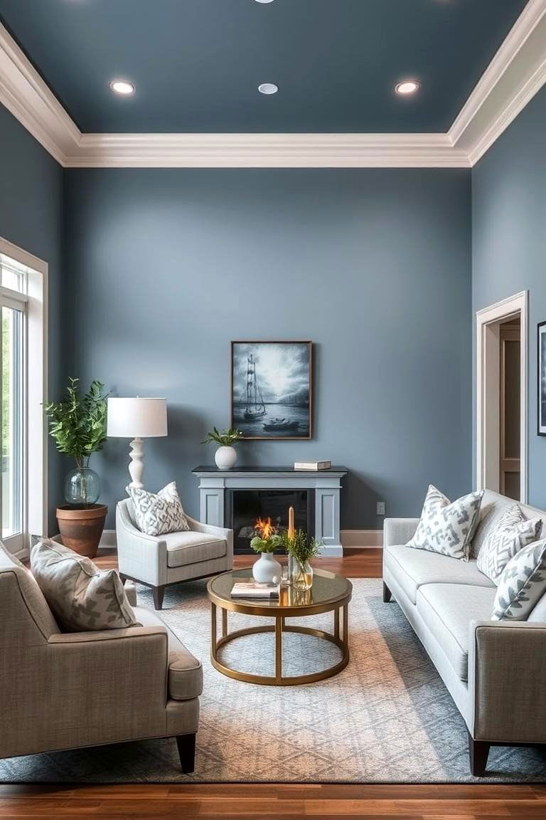 Transitional Harmony Blending Blue and Grey Tones - 24 Blue and Grey Living Room Ideas