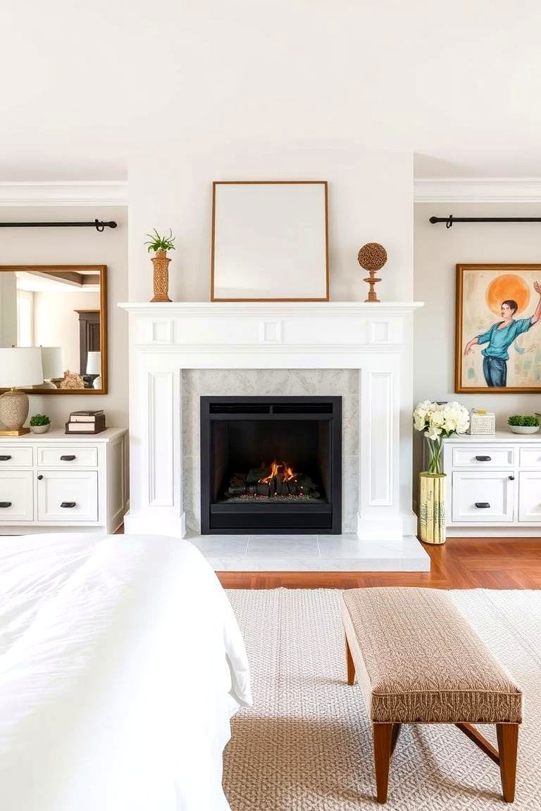 Transitional Modern Fireplace Centerpiece - 24 Bedroom Fireplace Ideas